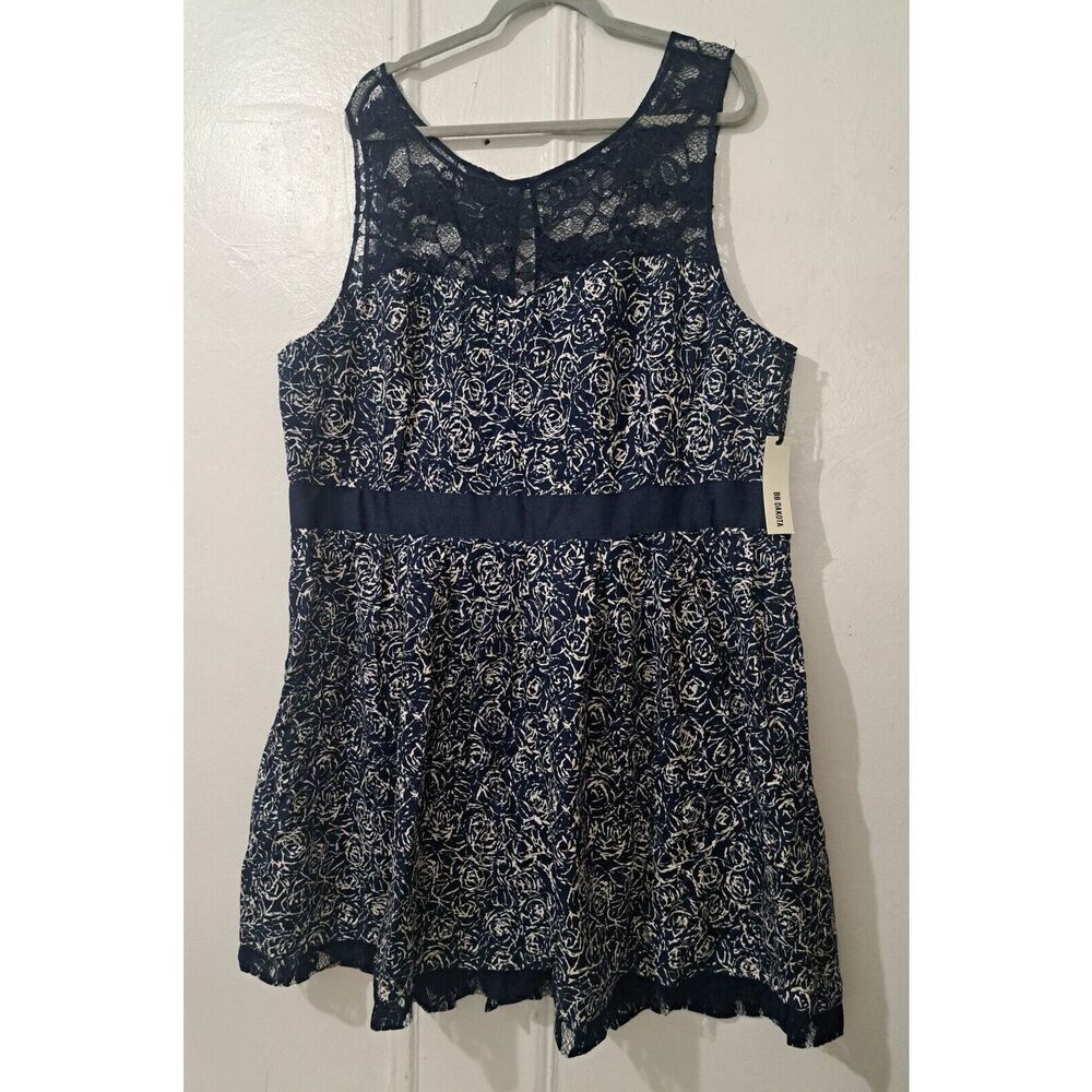 BB Dakota Womens Plus Size 2xl Blue white shift dress lace trim